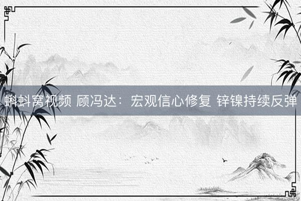 蝌蚪窝视频 顾冯达：宏观信心修复 锌镍持续反弹