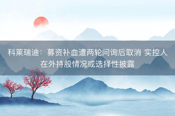 科莱瑞迪：募资补血遭两轮问询后取消 实控人在外持股情况或选择性披露