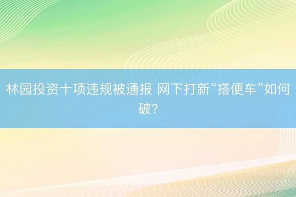 林园投资十项违规被通报 网下打新“搭便车”如何破？