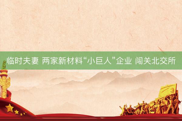 临时夫妻 两家新材料“小巨人”企业 闯关北交所