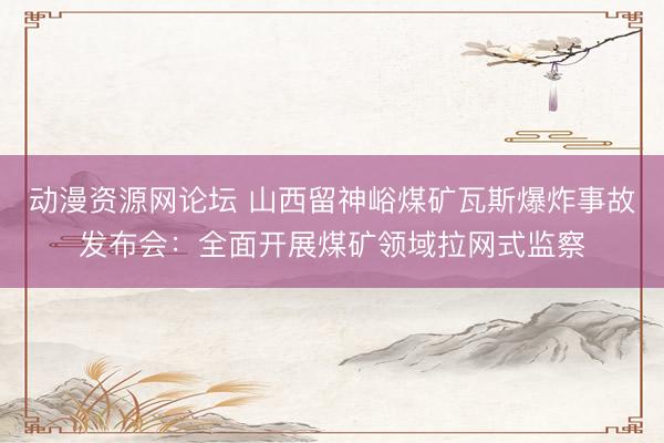 动漫资源网论坛 山西留神峪煤矿瓦斯爆炸事故发布会：全面开展煤矿领域拉网式监察