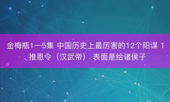 金梅瓶1一5集 中国历史上最厉害的12个阳谋 1. 推恩令（汉武帝） 表面是给诸侯子