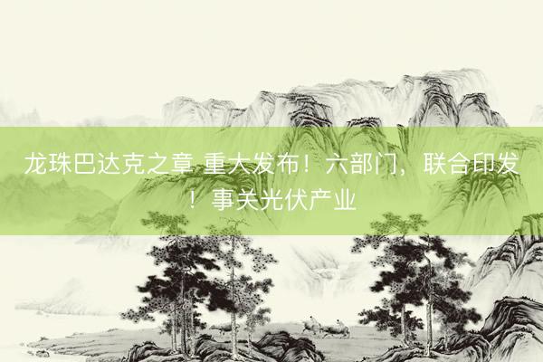 龙珠巴达克之章 重大发布！六部门，联合印发！事关光伏产业