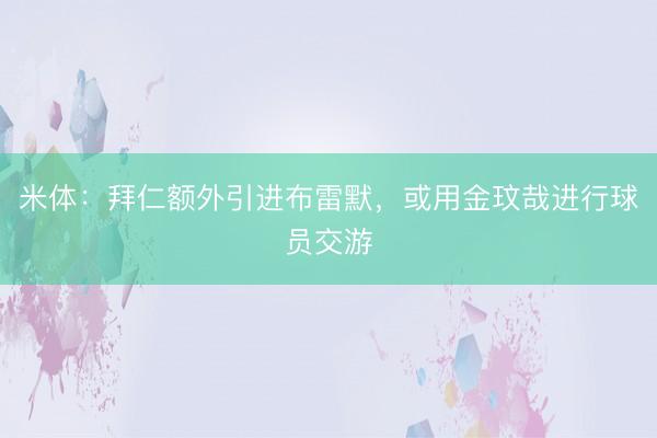 米体：拜仁额外引进布雷默，或用金玟哉进行球员交游