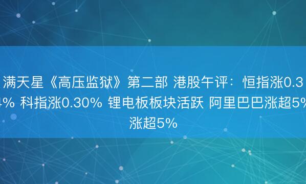 满天星《高压监狱》第二部 港股午评：恒指涨0.34% 科指涨0.30% 锂电板板块活跃 阿里巴巴涨超5%