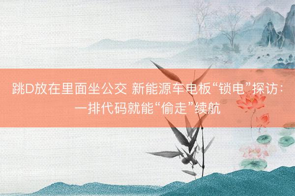 跳D放在里面坐公交 新能源车电板“锁电”探访：一排代码就能“偷走”续航