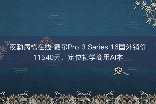 夜勤病栋在线 戴尔Pro 3 Series 16国外销价11540元，定位初学商用AI本