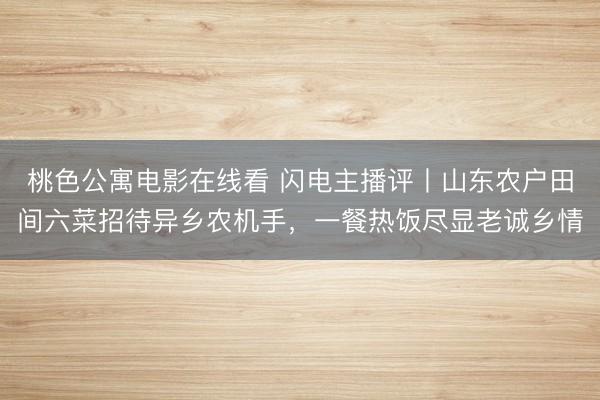 桃色公寓电影在线看 闪电主播评丨山东农户田间六菜招待异乡农机手,一餐热饭尽显老诚乡情